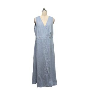 Linen Handmade Studio Blue Maxi Dress 100% Linen Made in Lithuania Womens 18 US